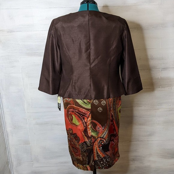 Le Bos Two Piece Multi-Color Dress and Jeweled Brown Jacket Size 14 NWT - Picture 4 of 5